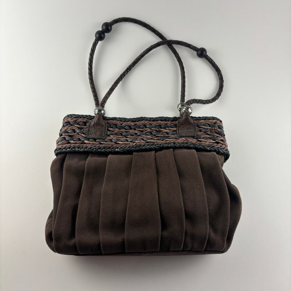 Brighton Elm Woven Leather Brown Chocolate Handbag Excellent Condition